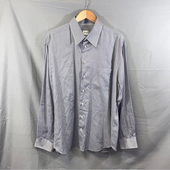Armani Collezioni Shirt Mens Large Gray Dress Long Sleeve Spread Collar Pocket - Picture 1 of 8